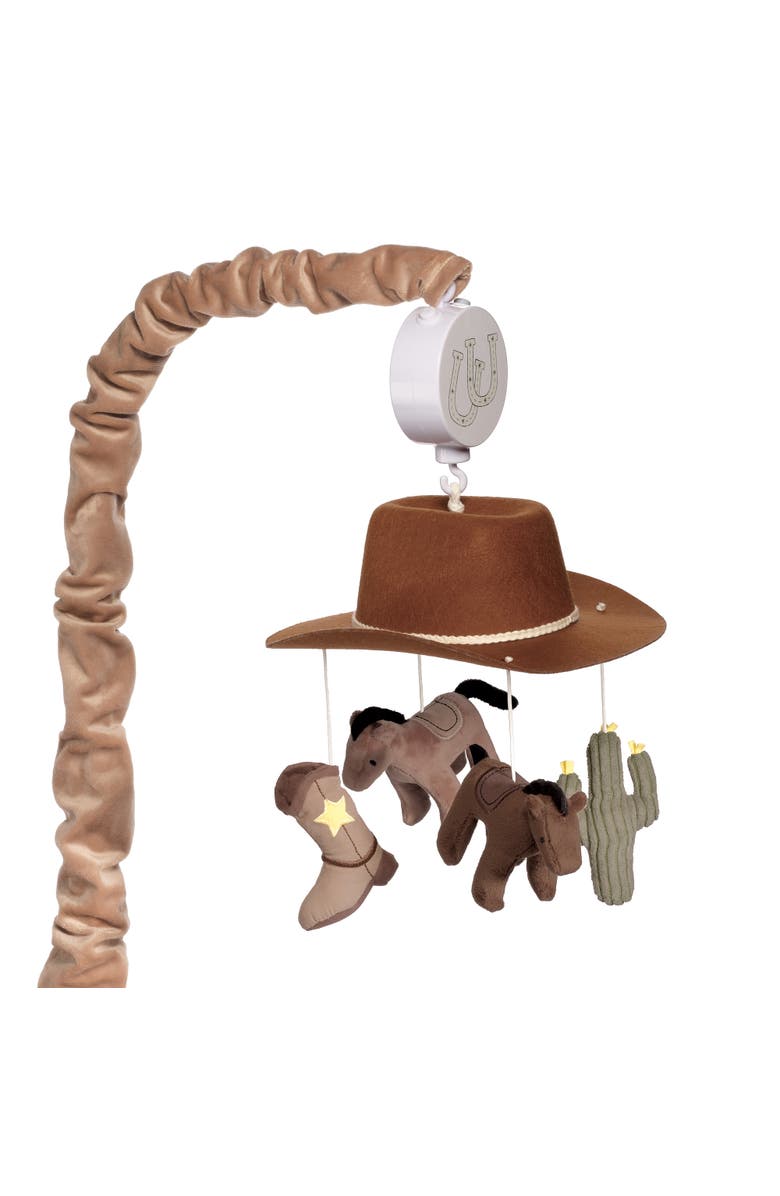 Lambs & Ivy Country Western Cowboy Hat Musical Baby Crib Mobile Soother Toy, Main, color, Brown