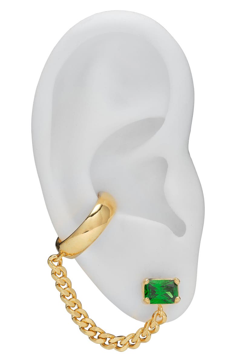 Lady Grey Cubic Zirconia Tether Chain Cuff Earring, Alternate, color, Gold/ Green