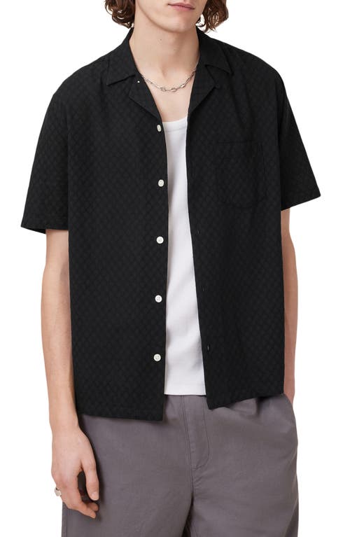 Allsaints Mens Bandol Relaxed-fit Short-sleeve Linen-blend Shirt Dark Charcoal Xl In Black