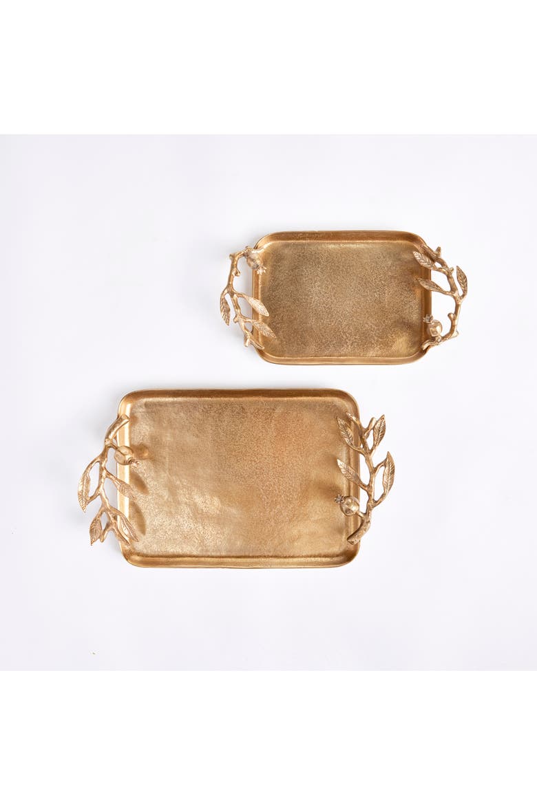 Pomegranate Branch Decorative Trays Set of 2, Alternate, color, Gold