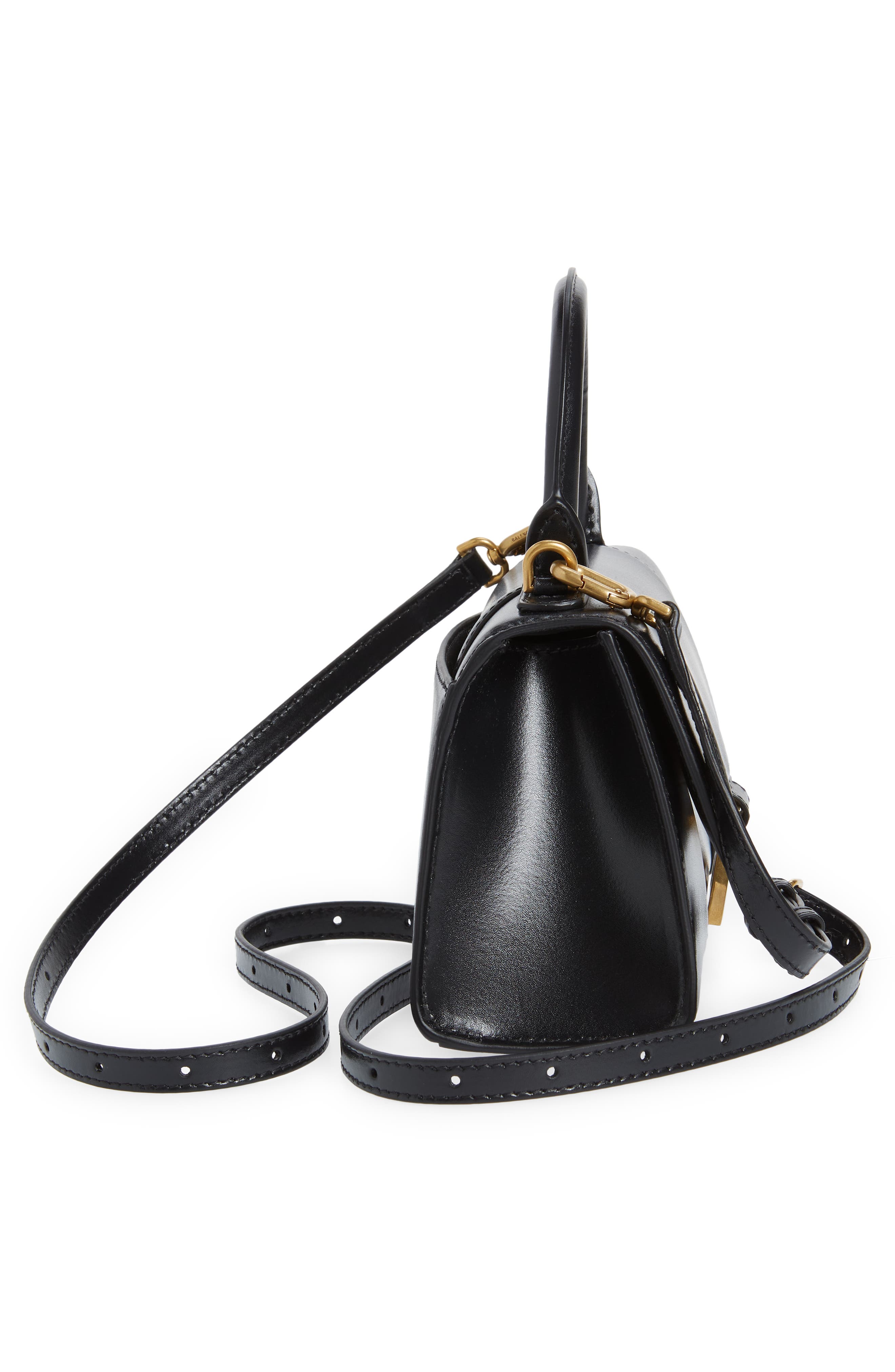 Extra Small Hourglass Leather Top Handle Bag, Alternate, color, BLACK