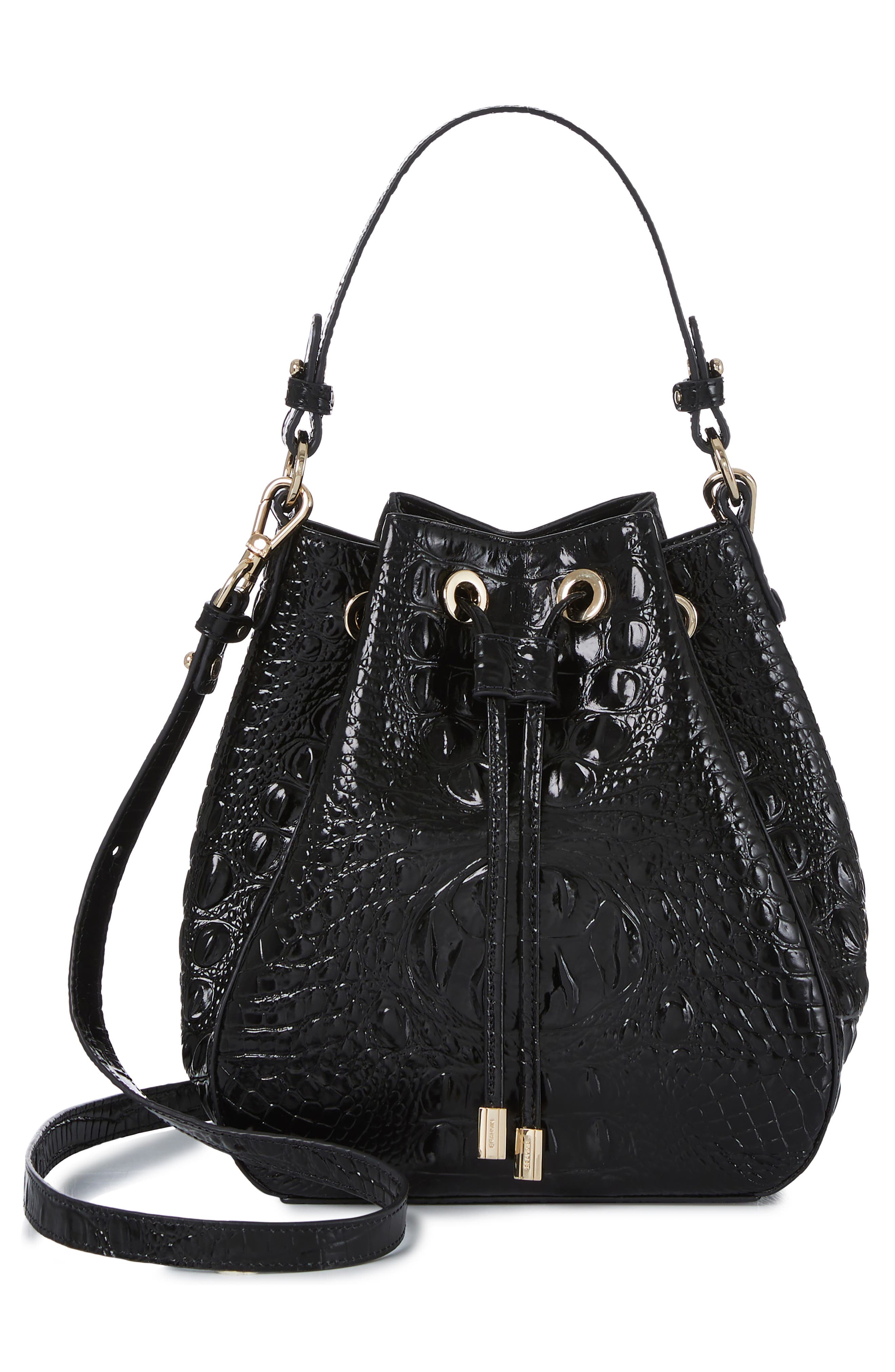 Brahmin Melinda Croc Embossed Leather Bucket Bag, Alternate, color, 