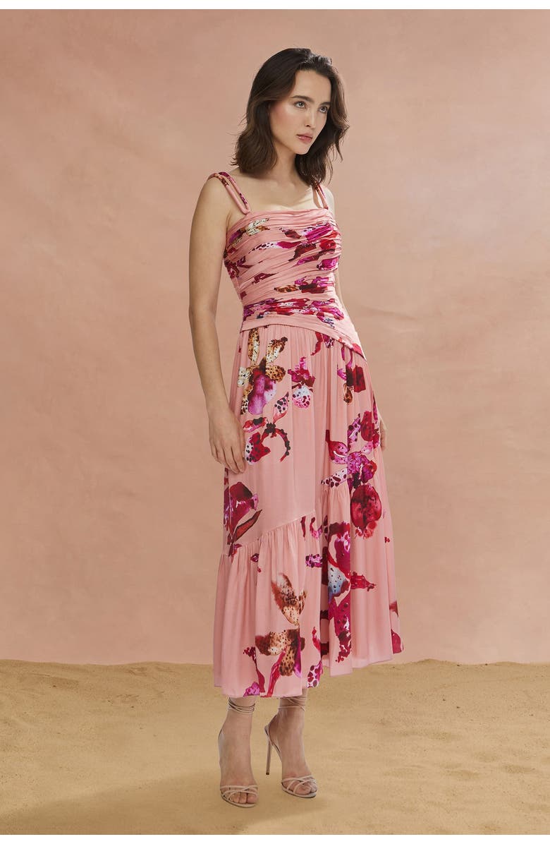 AMUR Daniella Printed Viscose Midi, Alternate, color, Warm Speckled Iris