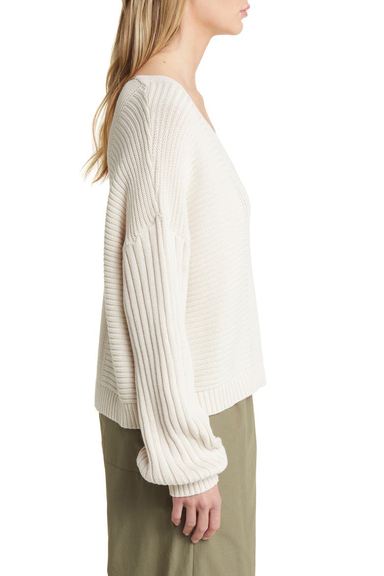Feel the Breeze Mix Stitch Cotton V-Neck Sweater, Alternate, color, WHITE SAND