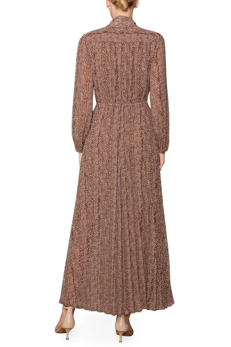 Pleated Long Sleeve Maxi Dress, Alternate, color, BROWN GEO