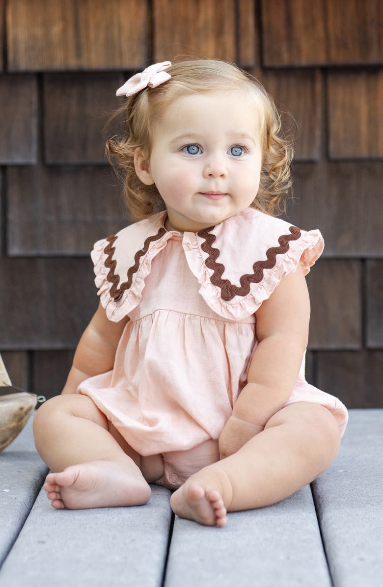Rylee + Cru Kids' Cove Embroidered Collar Romper, Alternate, color, Blush