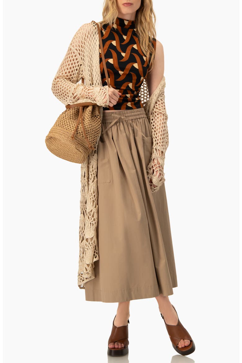 Patterned Ruched High Neck Blouse, Alternate, color, Multi-Brown
