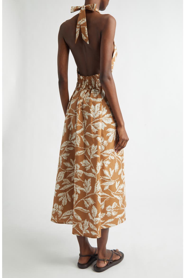 Bella Cotton Poplin Halter Dress, Alternate, color, CARAMEL