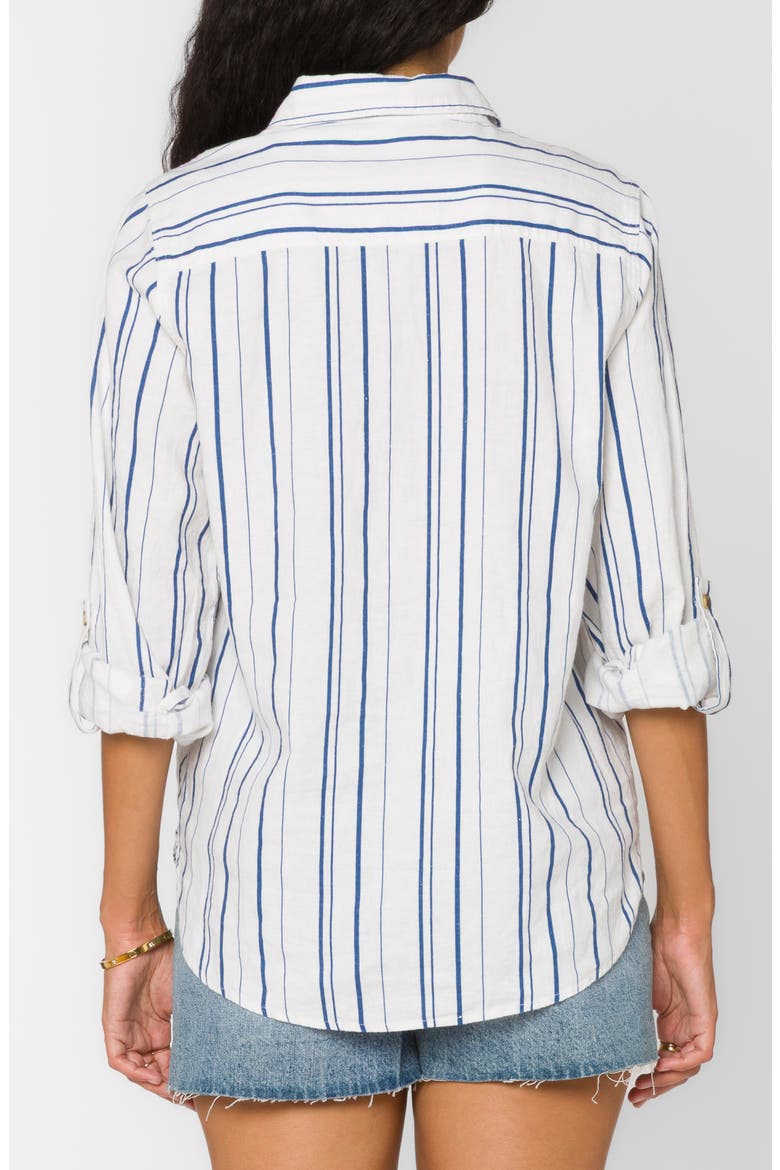 Talma Roll Tab Sleeve Linen Blend Shirt, Alternate, color, NAVY OPTIC WHITE STRIPE