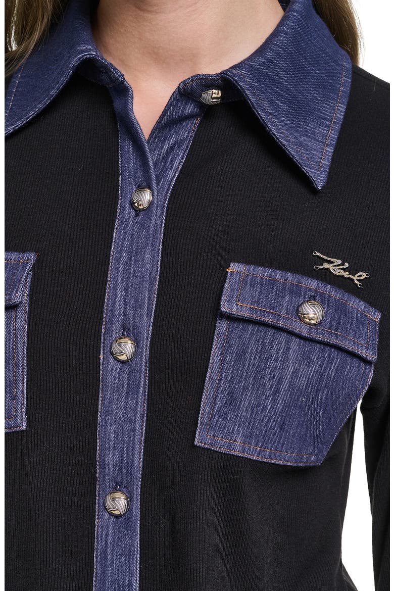 Denim Accent Knit Shirt, Alternate, color, BLACK