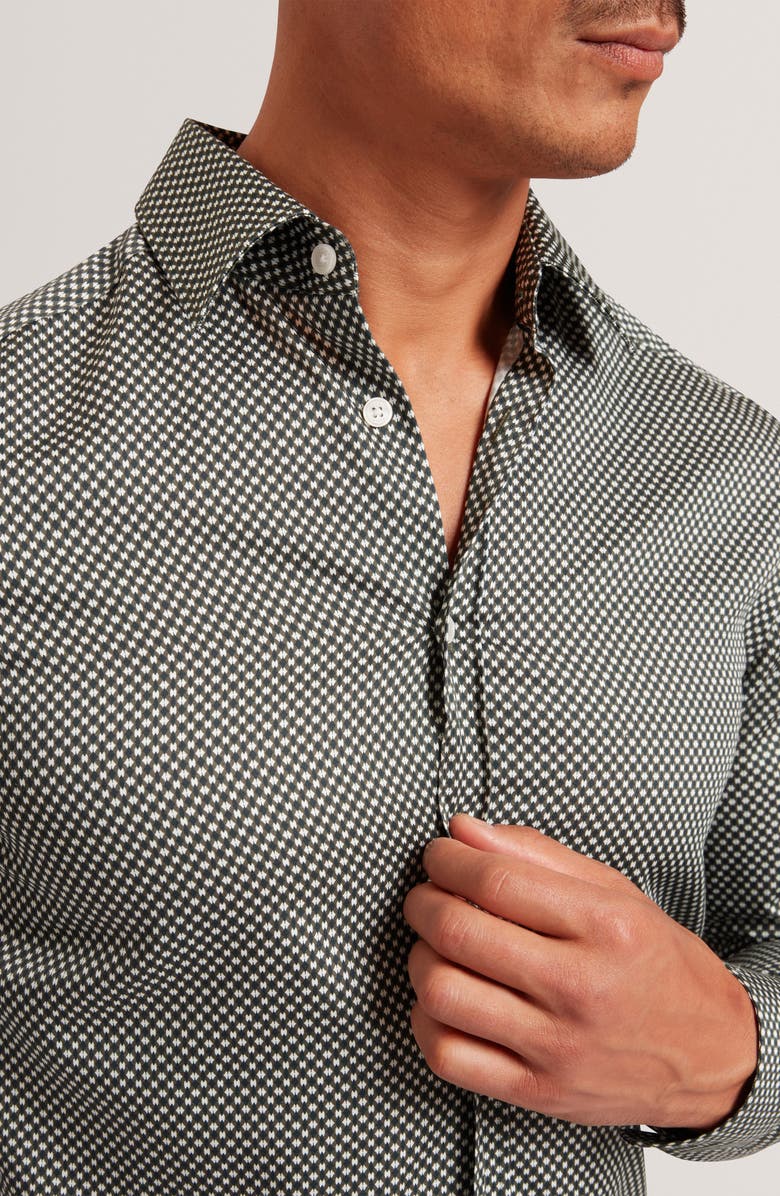 Ted Baker Jozef Print Cotton Button-Up Shirt, Alternate, color, Khaki