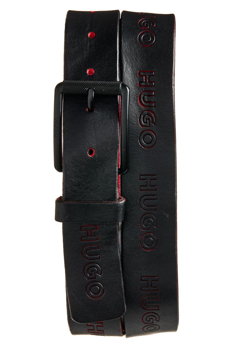 Gilroy Logo Debossed Leather Belt, Main, color, BLK