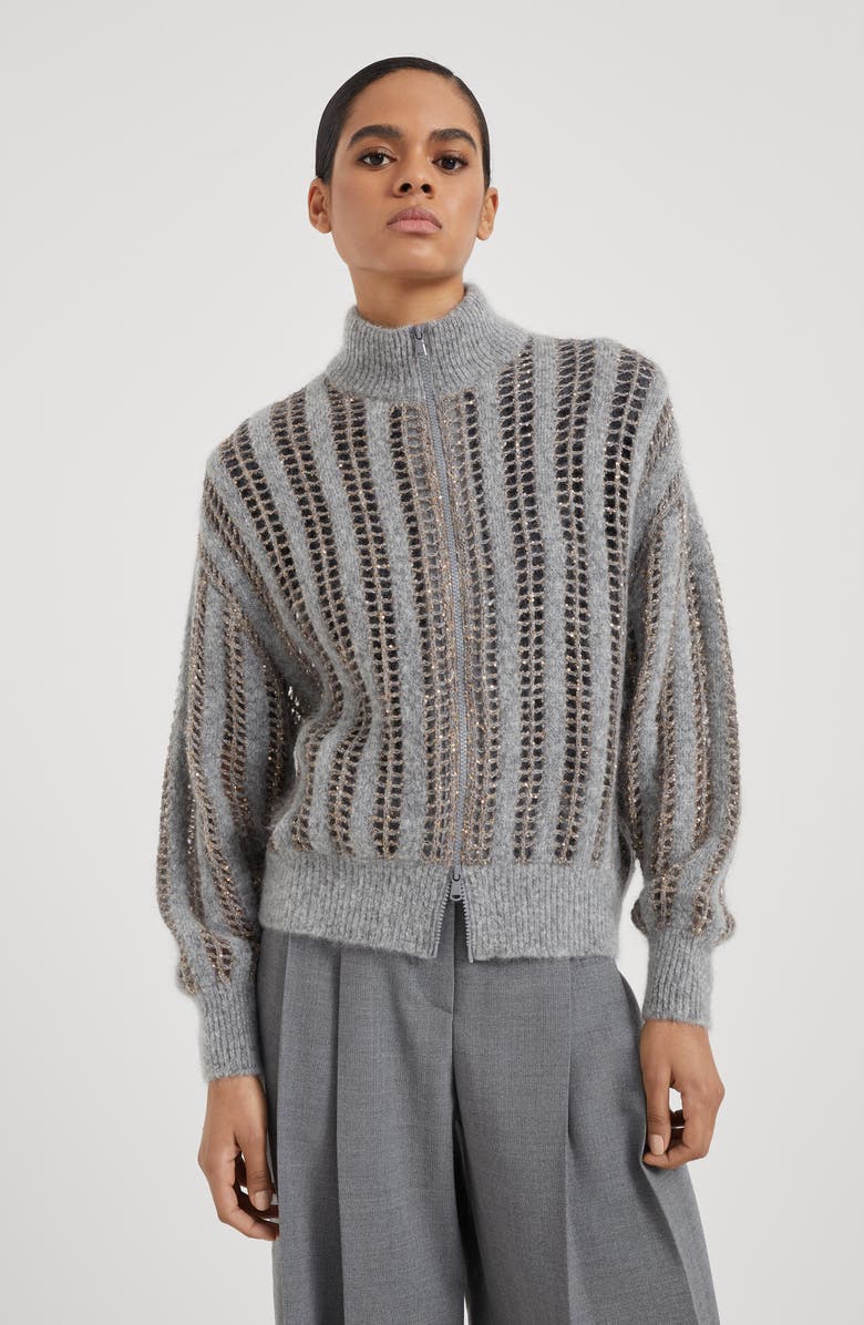 Brunello Cucinelli Dazzling Net cardigan, Alternate, color, 