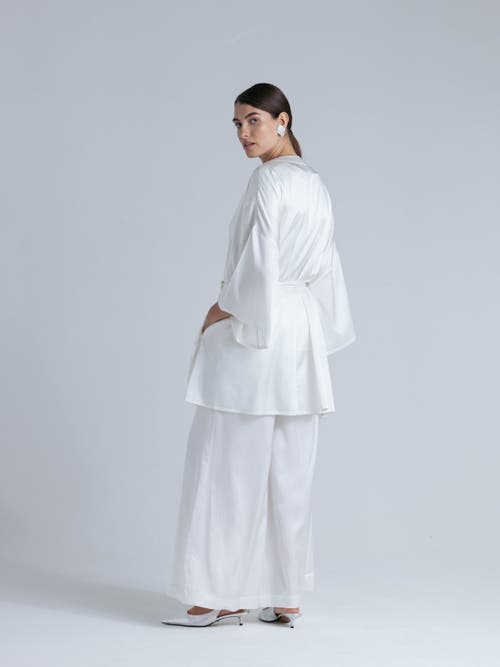 Alas Silk 3/4 Sleeve Dressing Gown In White