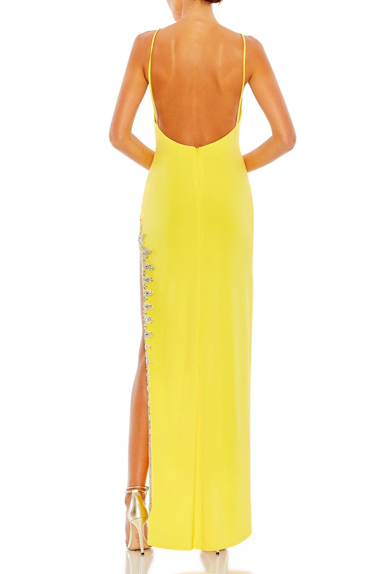 Rhinestone Encrusted Side Slit Cami Bodycon Gown, Alternate, color, YELLOW