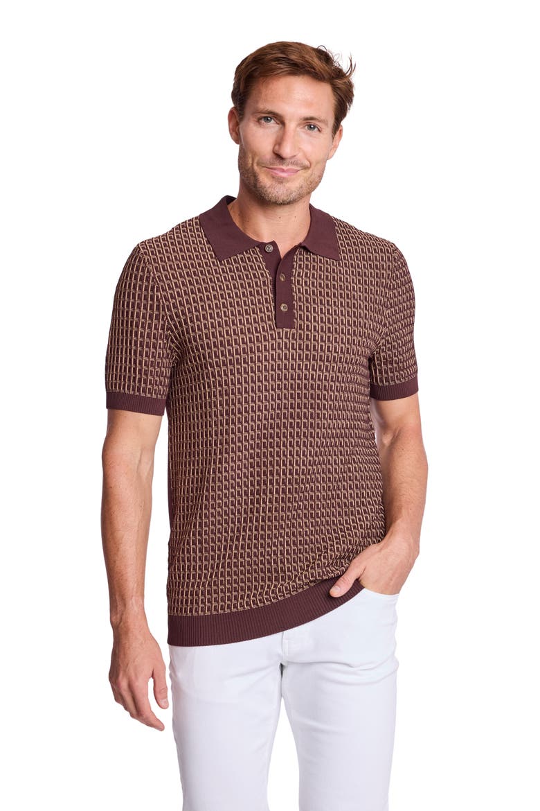 Trim Fit Geometric Knit Polo, Alternate, color, GANACHE & TAN