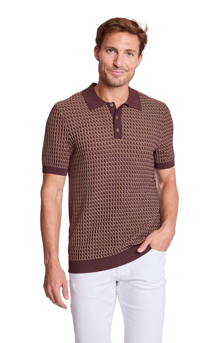 PAISLEY & GRAY Trim Fit Geometric Knit Polo, Alternate, color, Ganache & Tan