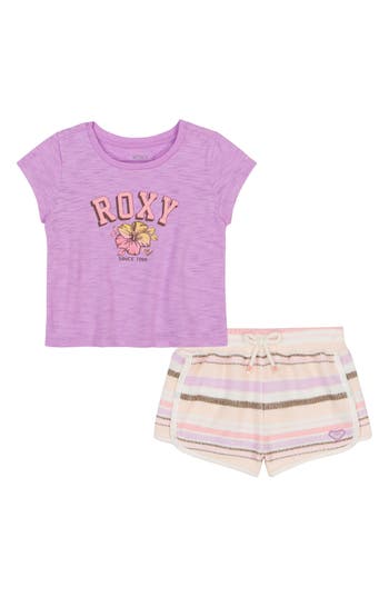 Roxy Babies'  Logo Graphic T-shirt & Shorts Set In Purple