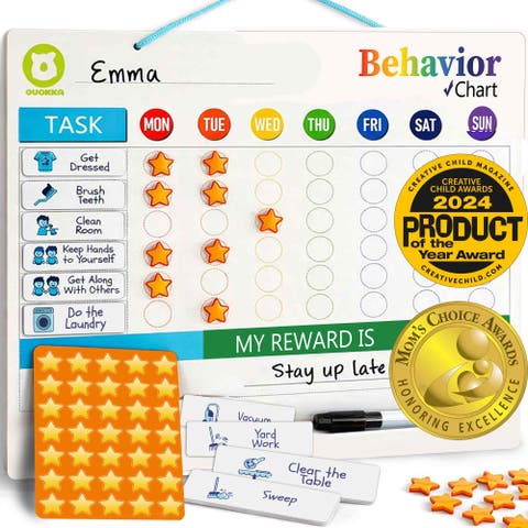 Magnetic Chore Chart for Kids - Visual Responsibility and Behavior Board for Children, Toddlers, and Teens