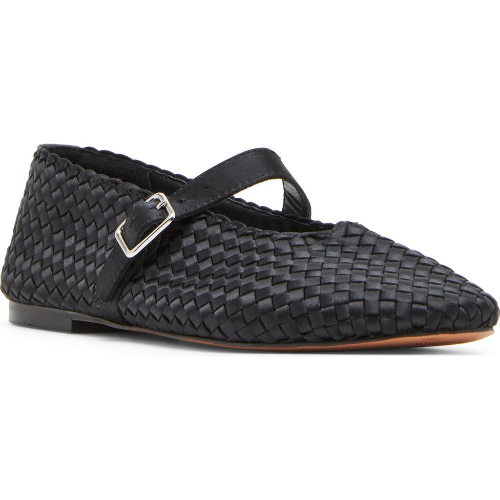 Shop Steve Madden Dreaming Mary Jane Flat In Black Satin
