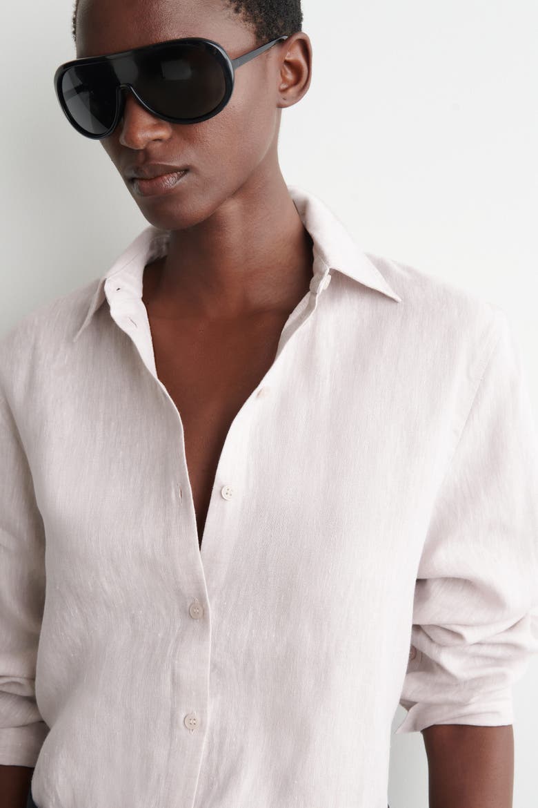Button-down Collar Linen Shirt, Alternate, color, LIGHT PINK