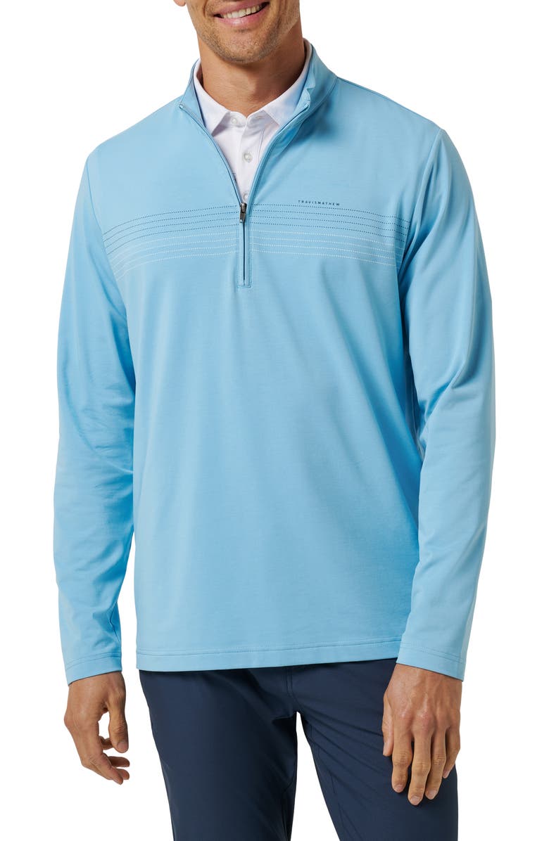 TravisMathew First Class Seat Quarter Zip Pullover, Main, color, Air Blue