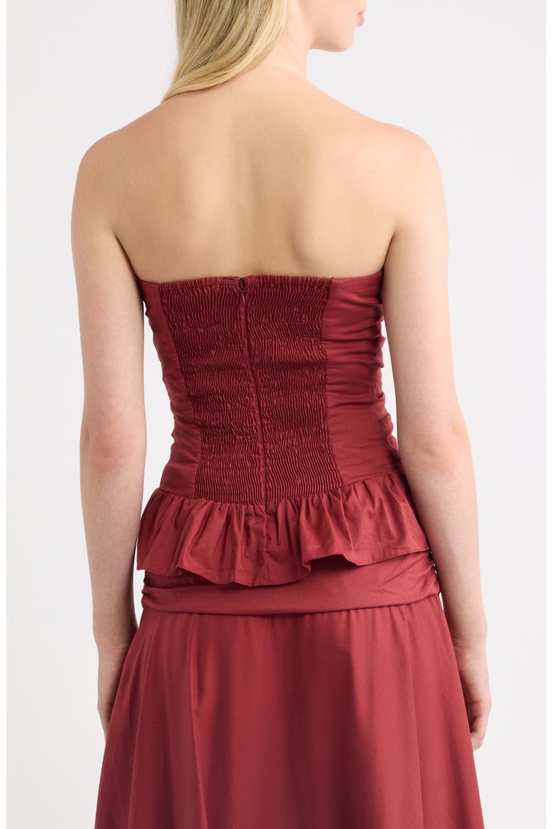 Simone Strapless Peplum Top, Alternate, color, PORTO RED