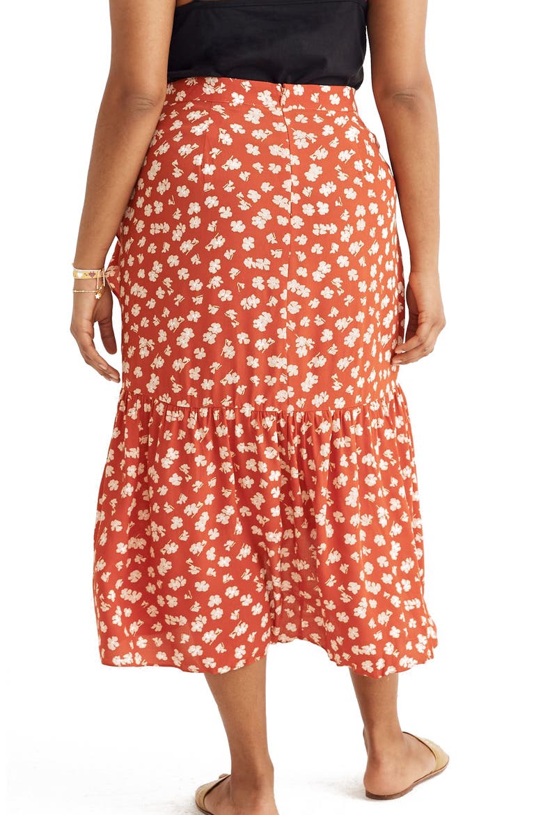Happy Hibiscus Ruffle Faux Wrap Midi Skirt, Alternate, color, SMALL ALOHA THAI CHILI