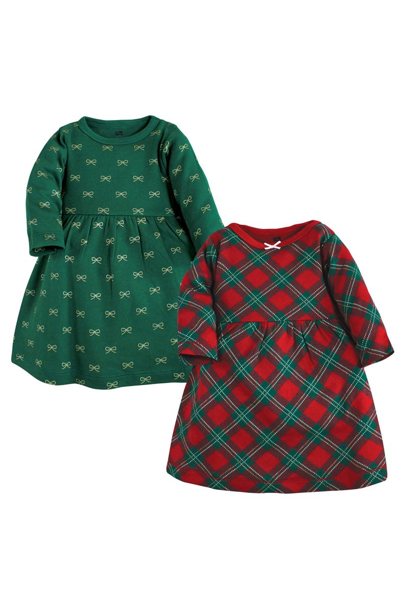Hudson Baby Two-Piece Long-Sleeve Dresses Set, Main, color, Red Christmas Plaid