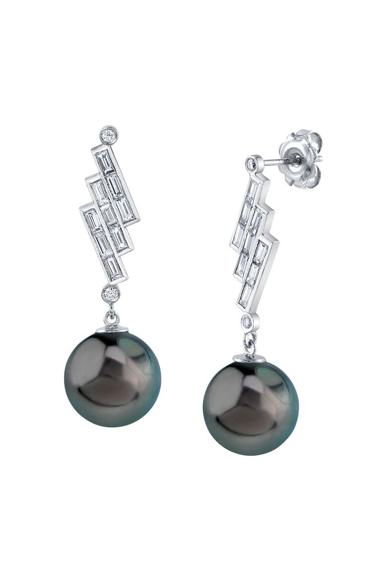Tahitian South Sea Pearl & Diamond Bowie Earrings, Main, color, White Gold