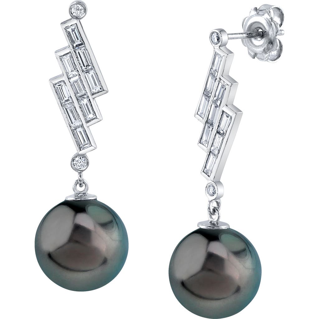 The Pearl Source Tahitian South Sea Pearl & Diamond Bowie Earrings In White Gold