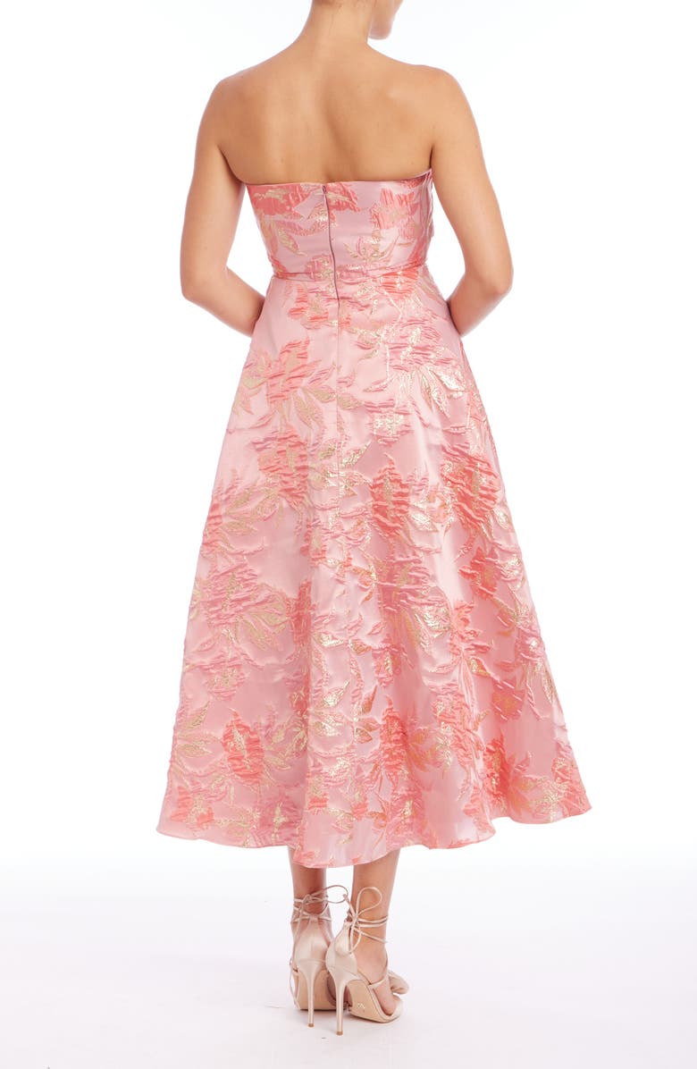 Badgley Mischka Collection Metallic Floral Jacquard Strapless Cocktail Dress, Alternate, color, Coral Pink