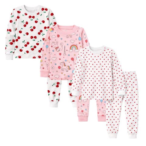 Kids 3 Pack Pajamas Toddlers and Girls Snug Fitted Long Sleeve Sleepwear Sets