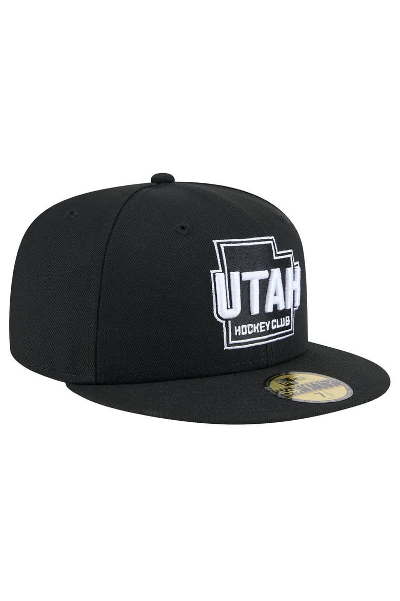 Men's New Era Black Utah Hockey Club State Shape 1st Season 59FIFTY Fitted Hat, Alternate, color, Black