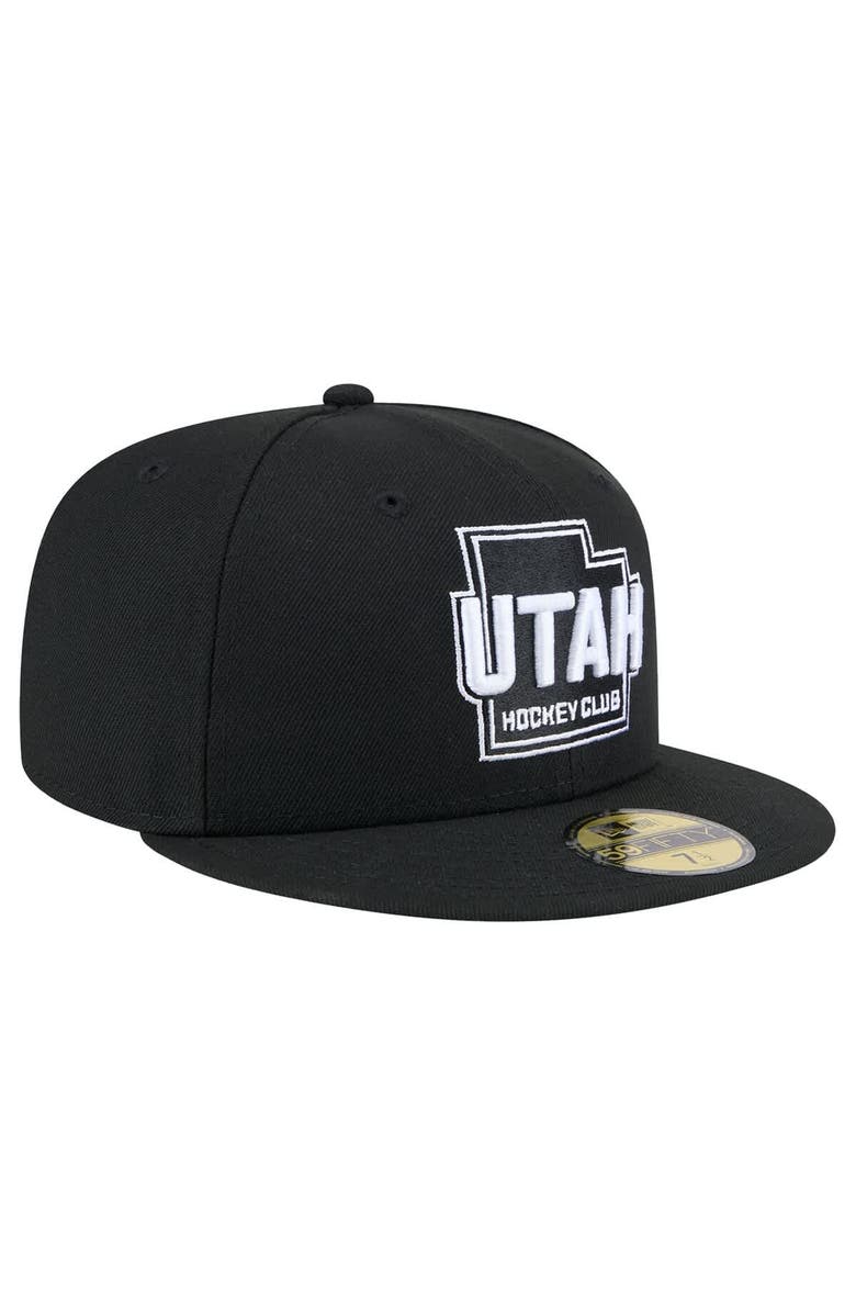 New Era Men's New Era Black Utah Hockey Club State Shape 1st Season 59FIFTY Fitted Hat, Alternate, color, Black