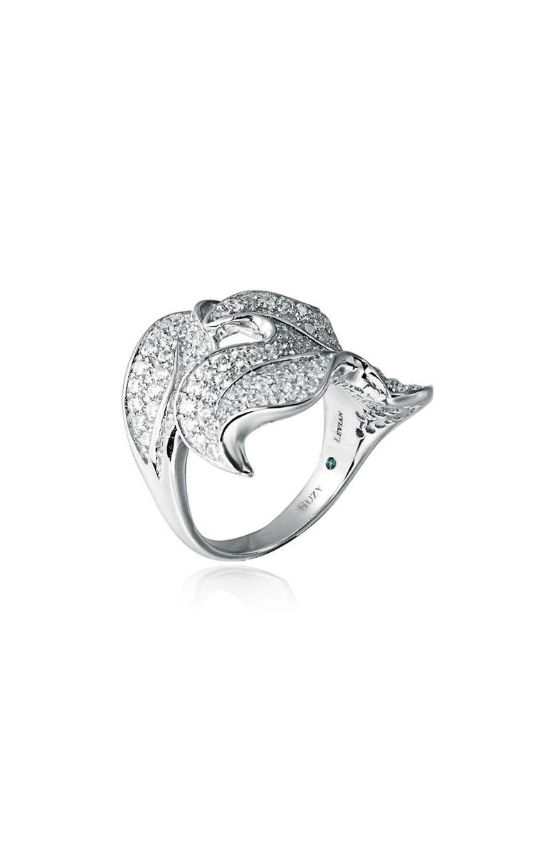 SUZY LEVIAN Pavé CZ Leaf Ring, Alternate, color, White