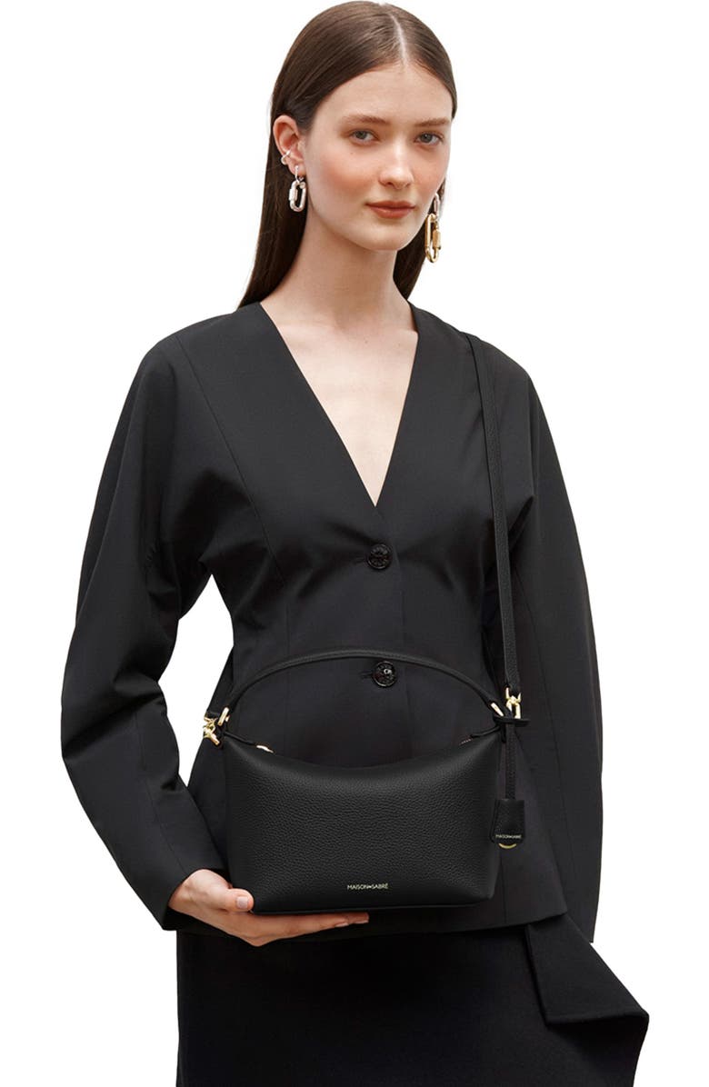 MAISON de SABRÉ Small Leather Soft Hobo, Alternate, color, Black Caviar