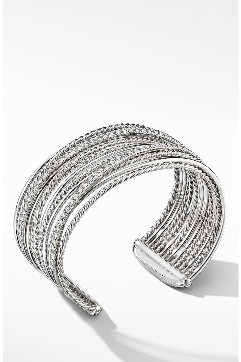 Crossover Cuff Bracelet with Diamonds, Alternate, color, SILVER/ DIAMOND