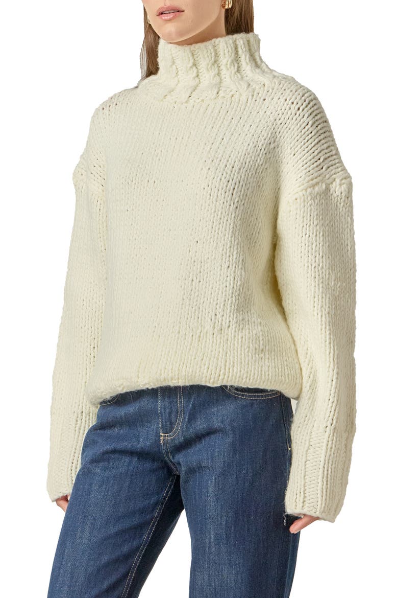 Chunky Turtleneck Sweater, Alternate, color, CREAM