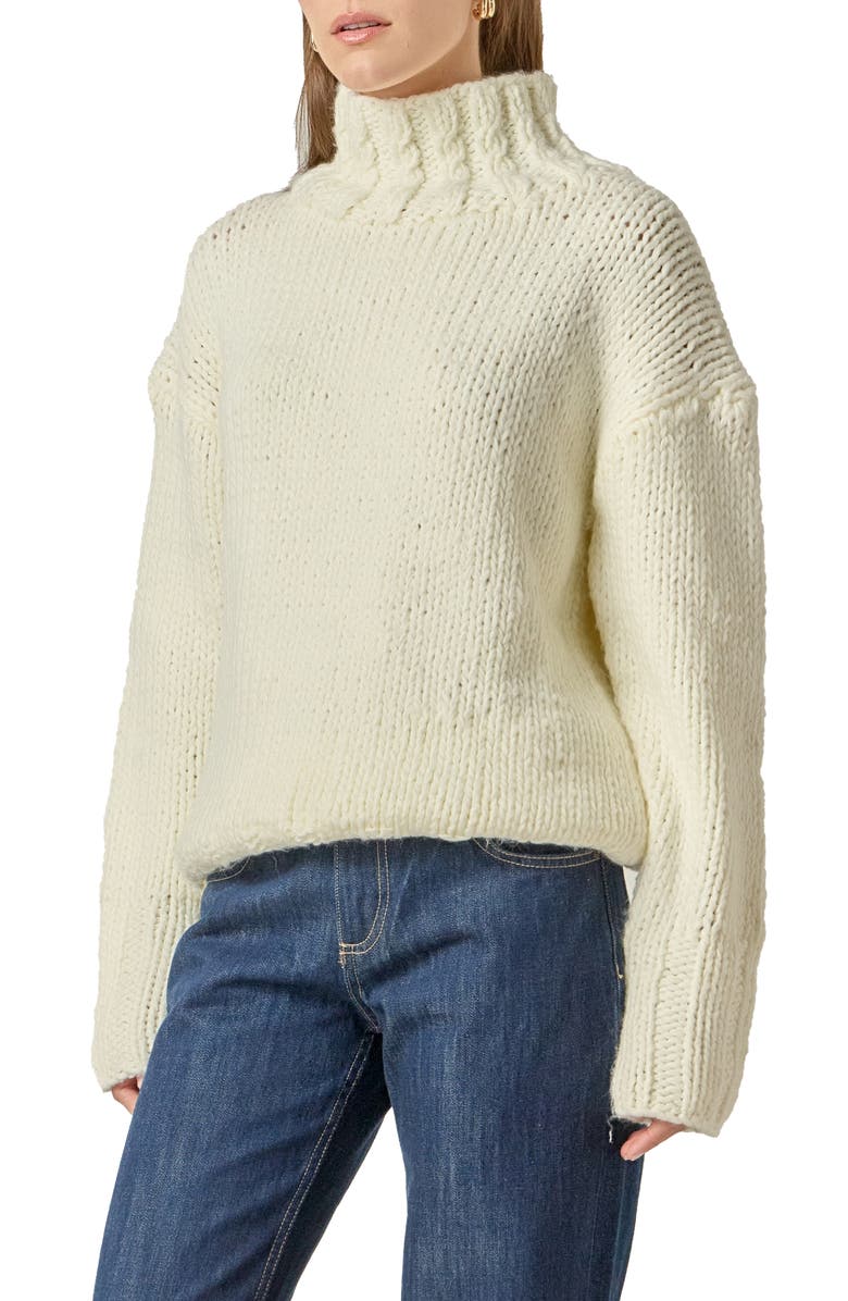 English Factory Chunky Turtleneck Sweater, Alternate, color, Cream