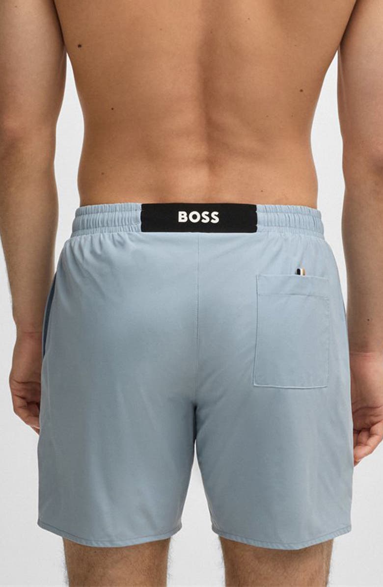 BOSS Solid Stretch Swim Trunks, Alternate, color, Open Blue