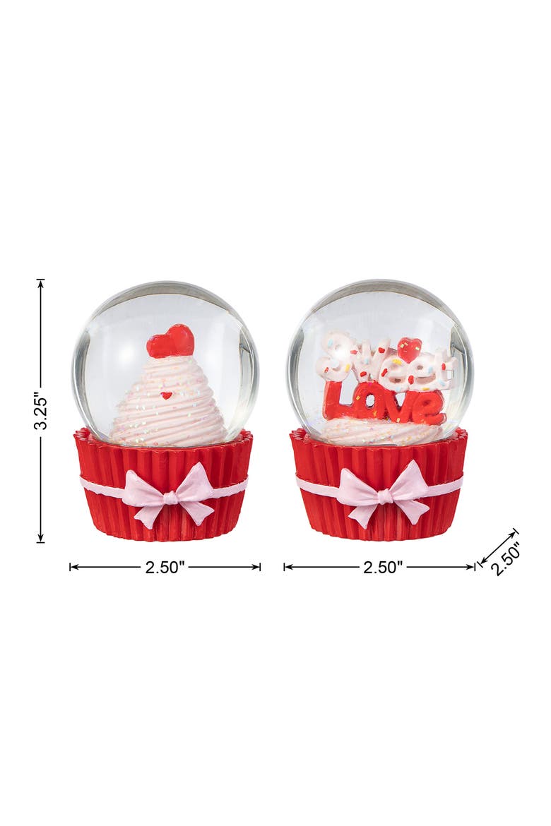 3.25"H Set of 2 65MM Valentine's Resin Cupcakes Waterglobes, Alternate, color, Red