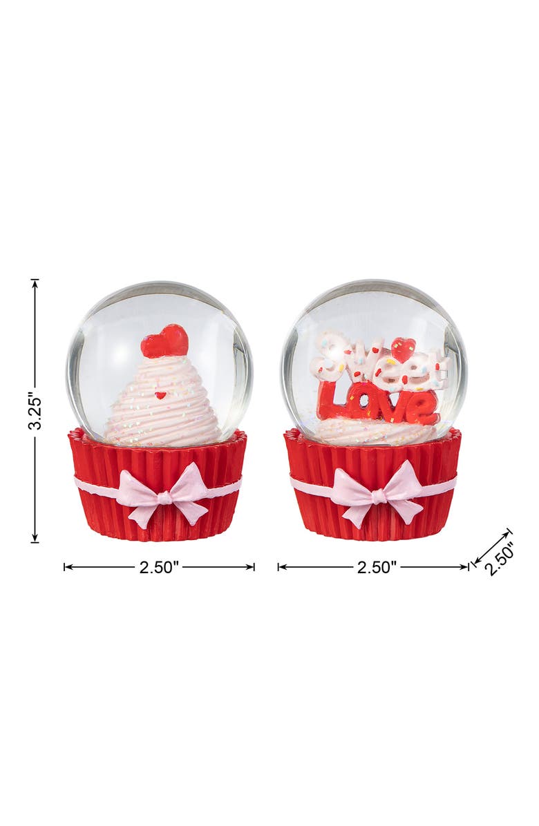 Glitzhome 3.25"H Set of 2 65MM Valentine's Resin Cupcakes Waterglobes, Alternate, color, Red