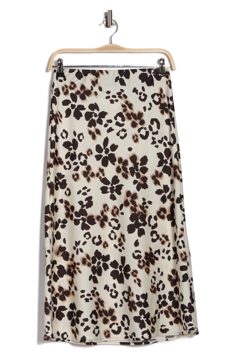 Floral Satin Midi Skirt, Alternate, color, BEIGE