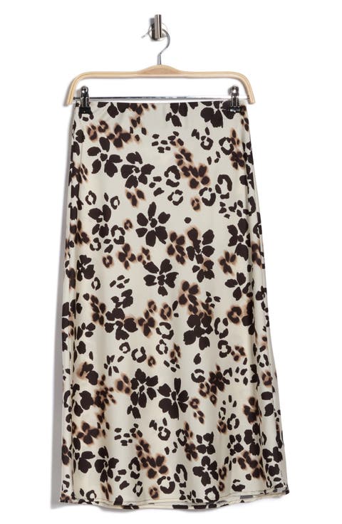 Floral Satin Midi Skirt