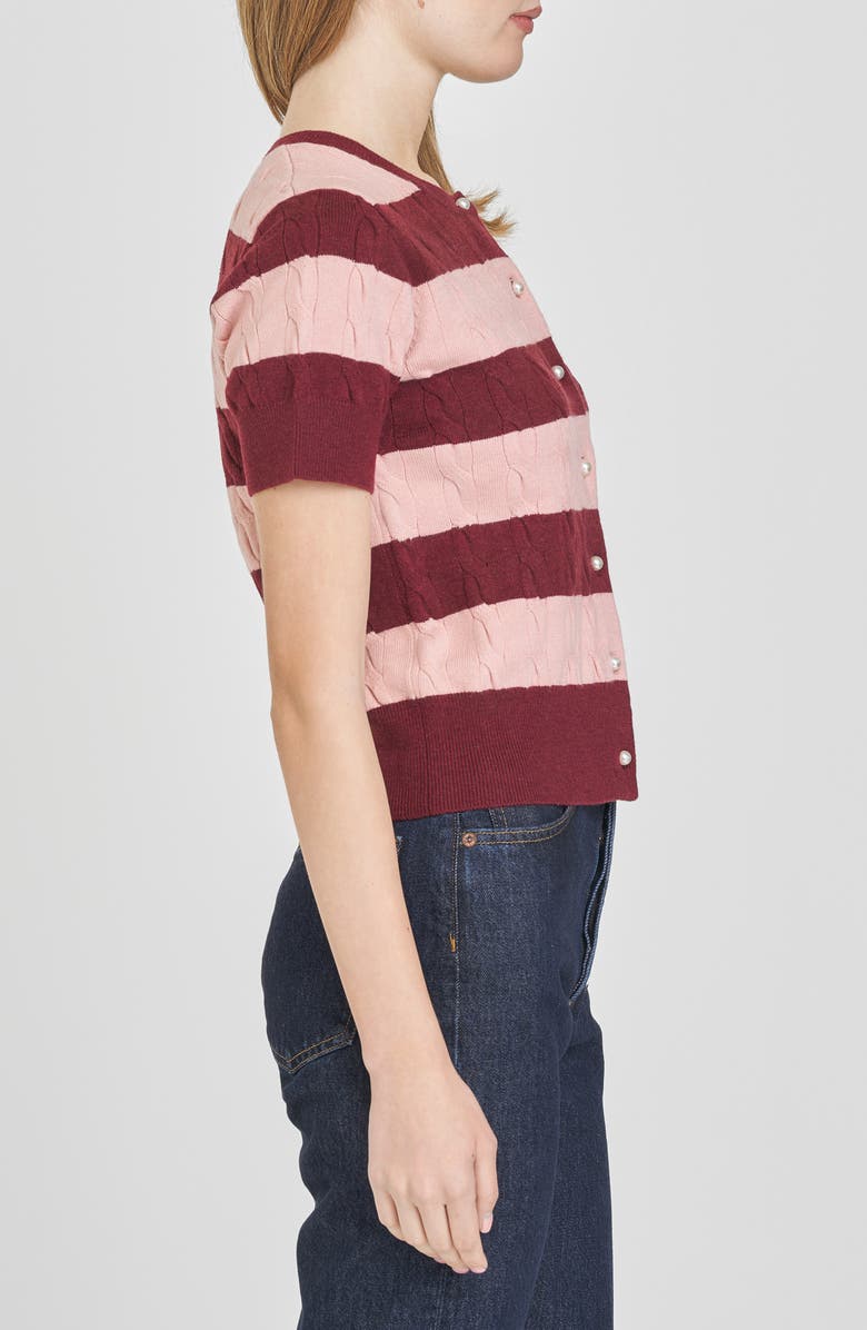 WAYF Lucille Stripe Cable Cardigan, Alternate, color, Pink Stripe