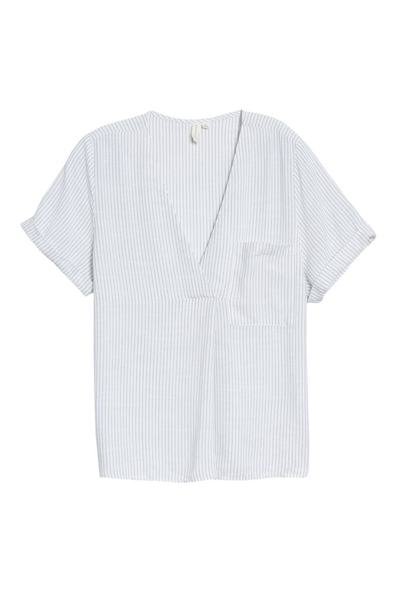 Stripe V-Neck Top, Main, color, WHITE- BLUE VIS STRIPE