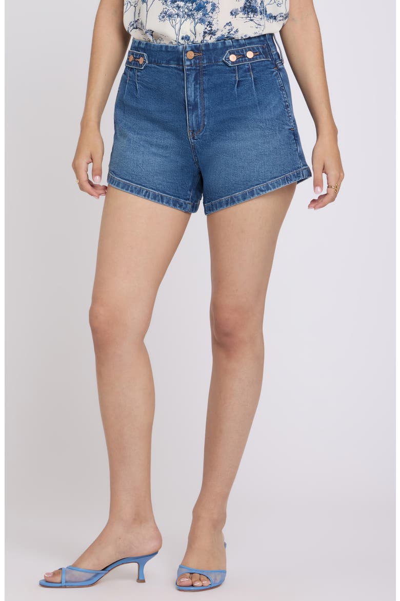 Seline Button Tab Denim Shorts, Main, color, WILD RIVER