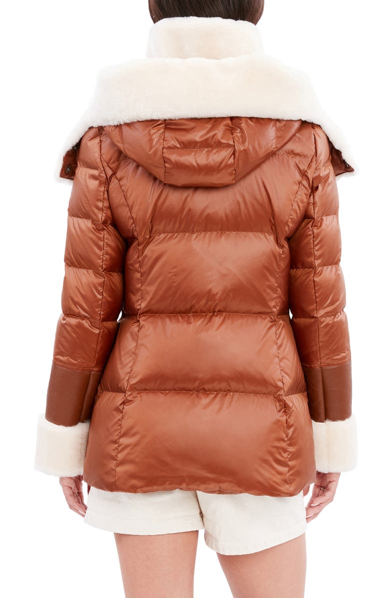 Dawn Levy Puffer Jacket with Genuine Shearling Trim, Alternate, color, Cognac