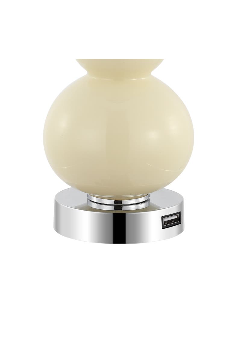 Cora 22" Classic Vintage Glass LED Table Lamp with USB Charging Port, Alternate, color, Cream